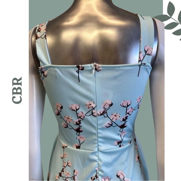 🛍️3/$40 CBR Romper Blue Pink Cherry Blossom Shorts Cut Out Tie Front Size Medium - Picture 5 of 6